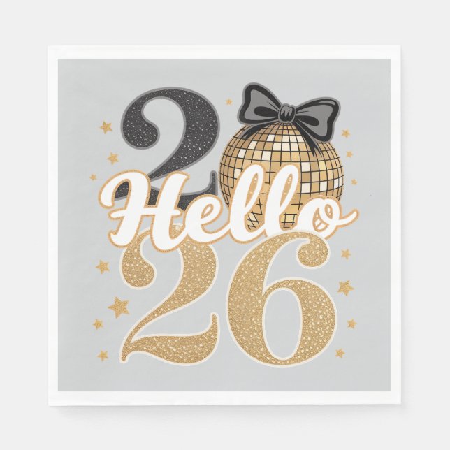 Hello 2026 Disco Ball Celebration Pappersservett (Framsidan)