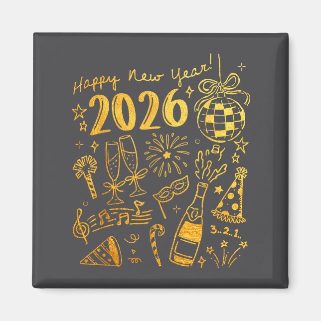 Hello 2026 Disco Ball Coquette Bow Happy New Year  Magnet (Framsidan)