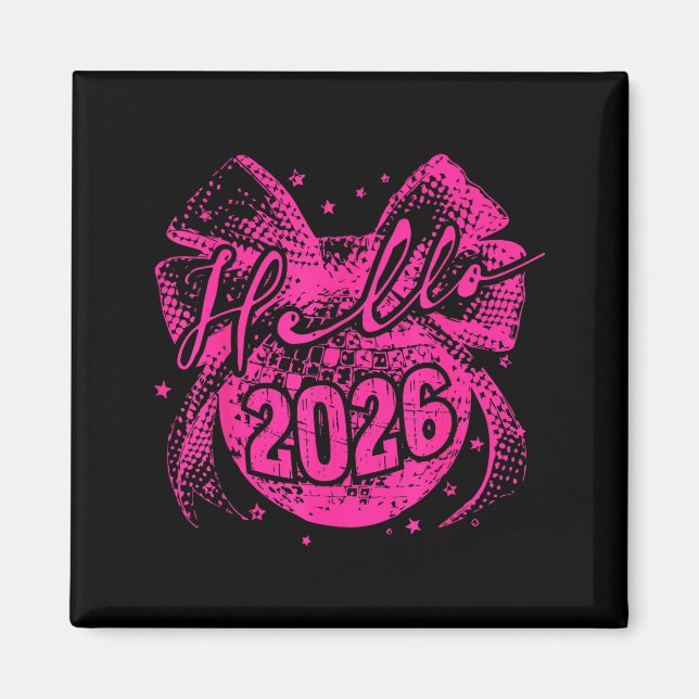 Hello 2026 Disco Ball Coquette Bow Happy New Year  Magnet (Framsidan)