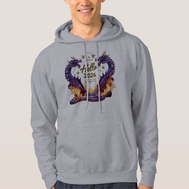 Hello 2026 Dual Dragon Fire Pullover Hoodie (Framsida)