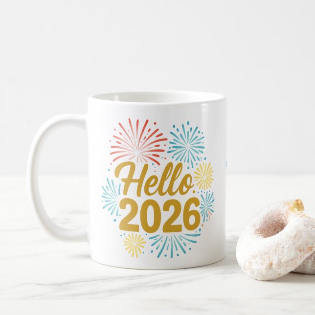Hello 2026 Fireworks Kaffemugg (Med munk)