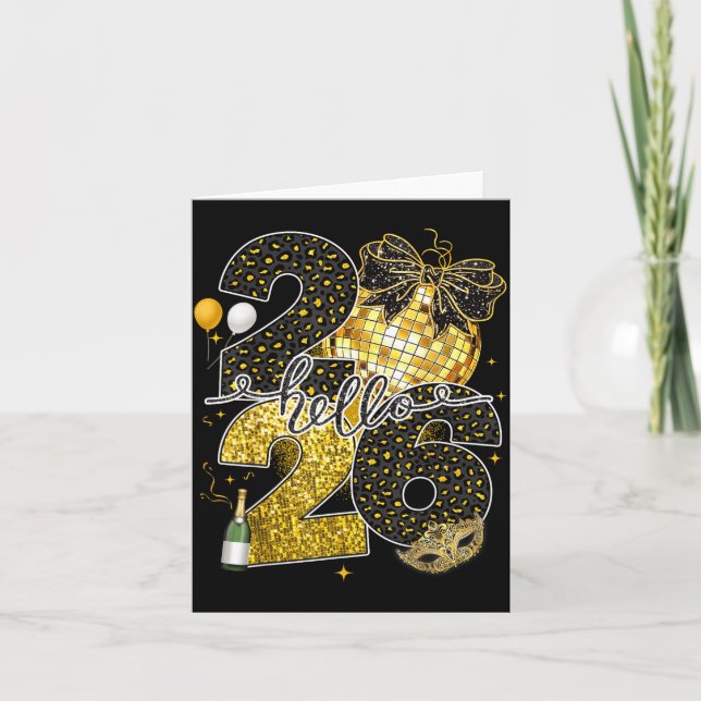 Hello 2026 Happy New Year Disco Ball Nye Countdown Kort (Framsida)