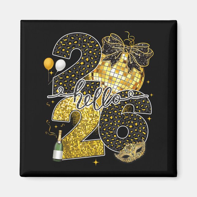Hello 2026 Happy New Year Disco Ball Nye Countdown Magnet (Framsidan)