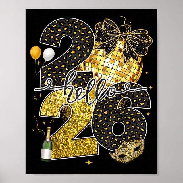 Hello 2026 Happy New Year Disco Ball Nye Countdown Poster (Framsidan)