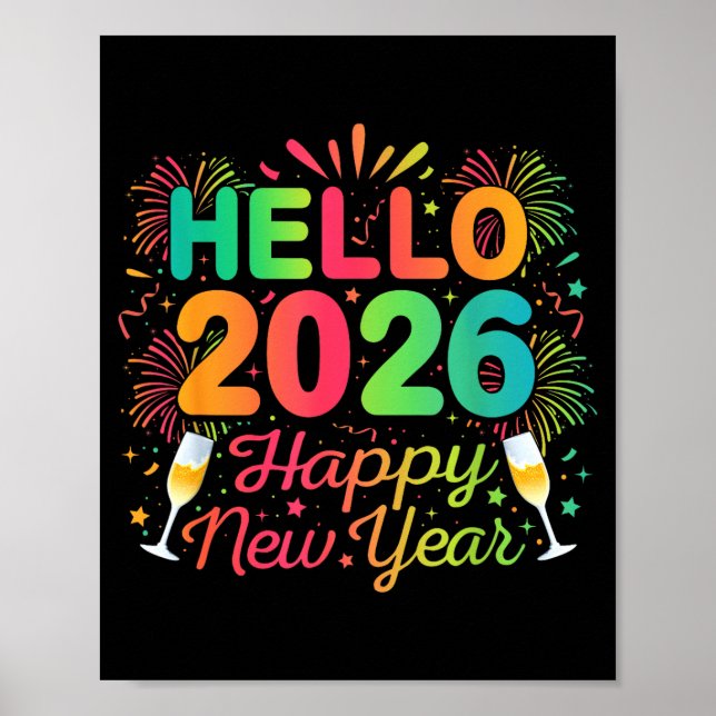 Hello 2026 Happy New Year Eve Party Countdown Fire Poster (Framsidan)