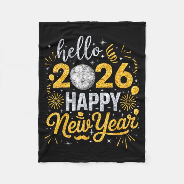 Hello 2026 Happy New Year Fireworks Balloons Famil Fleecefilt (Framsidan)