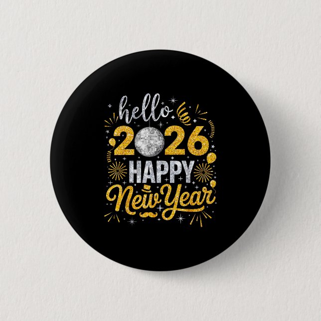 Hello 2026 Happy New Year Fireworks Balloons Famil Knapp (Framsida)