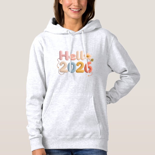 Hello 2026 Hoodie – Faux Yarn Cozy Pullover Gift T Shirt (Framsida)
