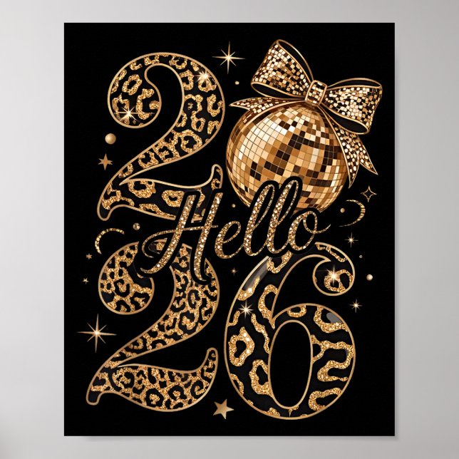 Hello 2026 Leopard Coquette Disco Ball Happy New Y Poster (Framsidan)