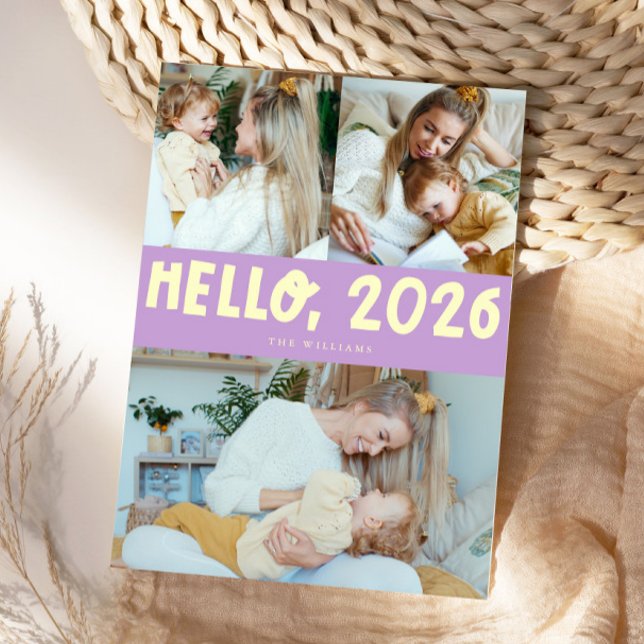Hello 2026 Typography Lemon Wisteria Photo Julkort (Skapare uppladdad)