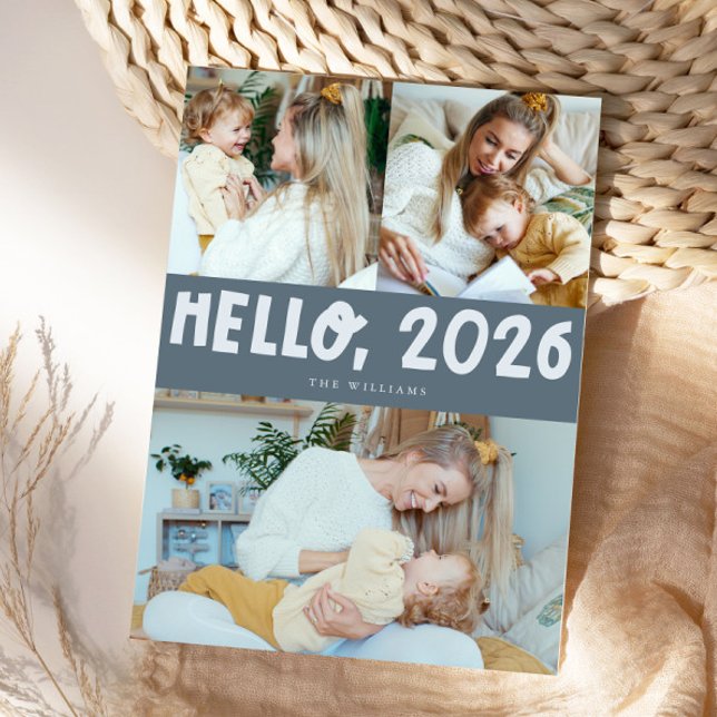 Hello 2026 Typography Slate Blue Photo Julkort (Skapare uppladdad)