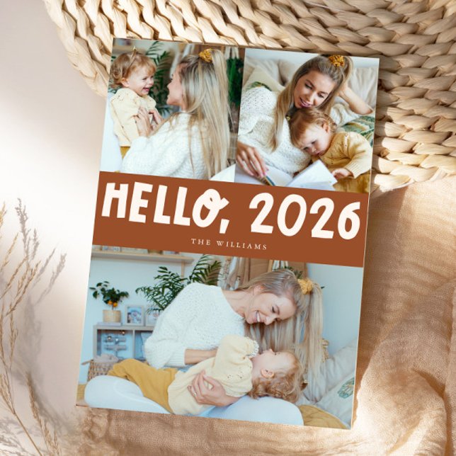 Hello 2026 Typography Terracotta Photo Julkort (Skapare uppladdad)