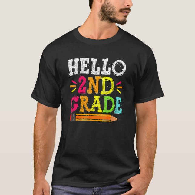 Hello 2nd Grade Back To School  For Students Teach T Shirt (Framsida)