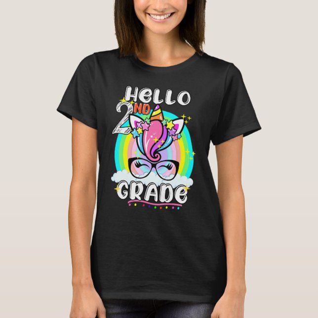 Hello 2nd Grade Cute Unicorn Back To School Teache T Shirt (Framsida)