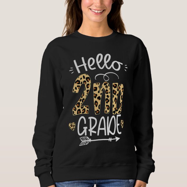 Hello 2nd Grade Leopard Teacher Students Back To S T Shirt (Framsida)