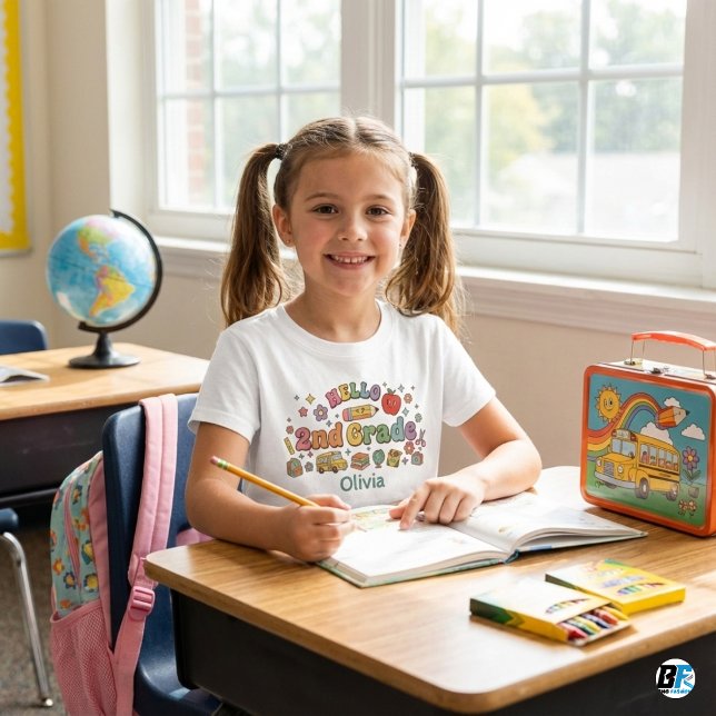 Hello 2nd Grade Retro Groovy Icons Personalized Na T Shirt (Skapare uppladdad)