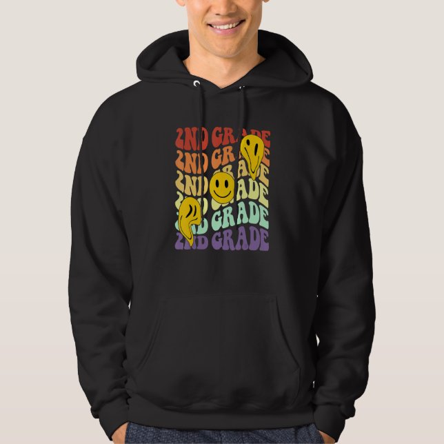 Hello 2nd Second Grade Teacher Back To School Retr Hoodie (Framsida)