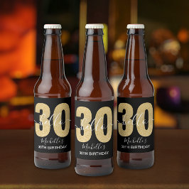 Hello 30! Elegan 30th birthday with Golden glitter Ölflaska Etikett