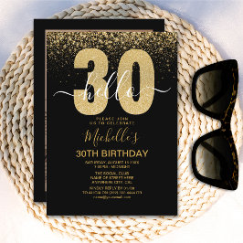 Hello 30! modern 30th birthday with gold glitter inbjudningar