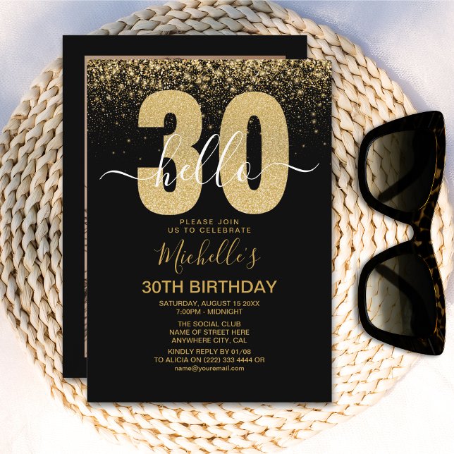 Hello 30! modern 30th birthday with gold glitter inbjudningar (Skapare uppladdad)