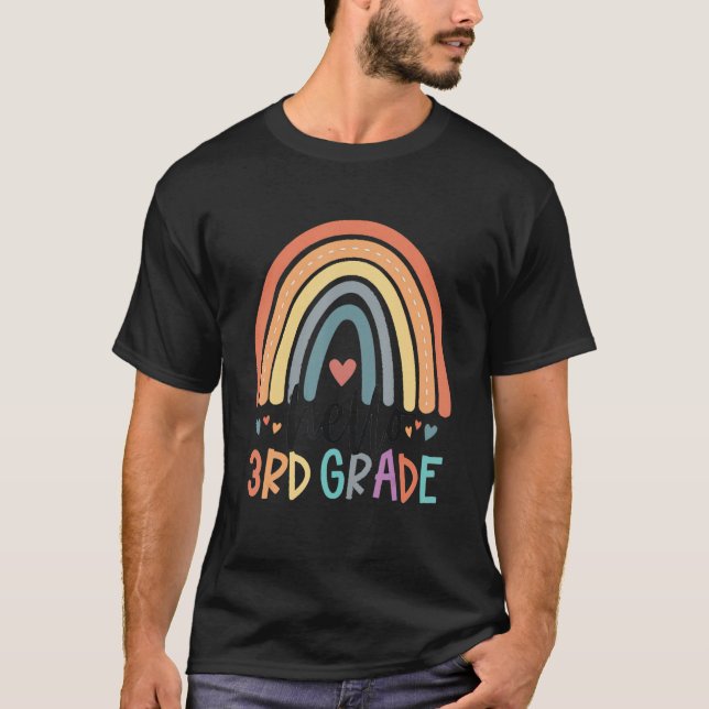 Hello 3rd Grade Rainbow Back To School  Teacher T Shirt (Framsida)