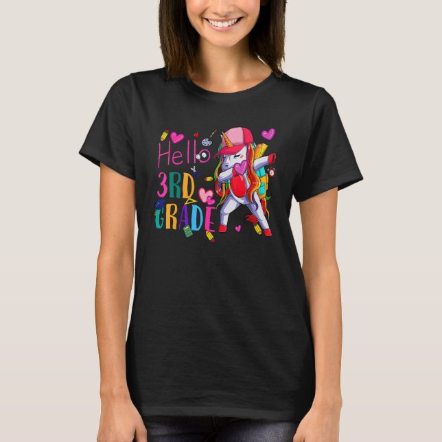 Hello 3rd Grade Rainbow Teachers Kids Back to Scho T Shirt (Framsida)