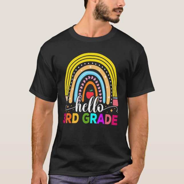 Hello 3rd Grade Rainbow Teachers Kids Back to Scho T Shirt (Framsida)
