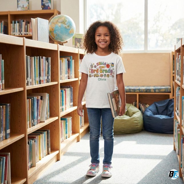 Hello 3rd Grade Retro Groovy Custom Name Kids T Shirt (Skapare uppladdad)