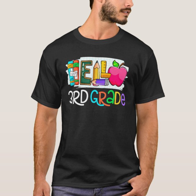 Hello 3rd grade Retro teacher team Third grade squ T Shirt (Framsida)