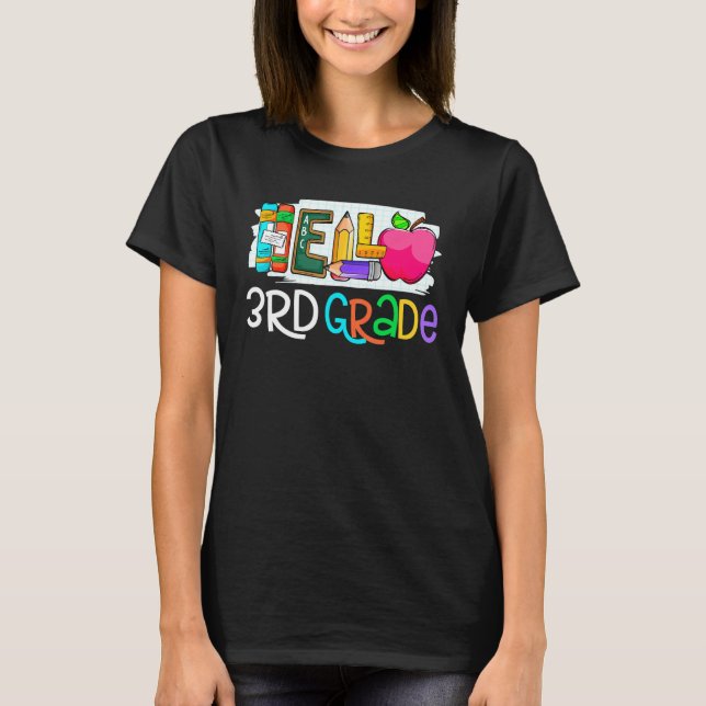 Hello 3rd grade Retro teacher team Third grade squ T Shirt (Framsida)