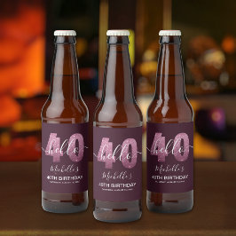 Hello 40! Elegant 40th birthday with Pink glitter Ölflaska Etikett