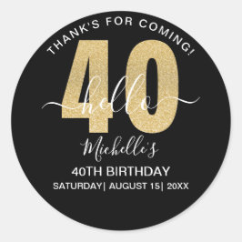 Hello 40! Fun 40th birthday Golden glitter Runt Klistermärke