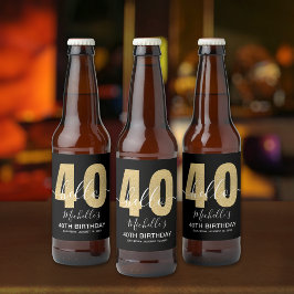 Hello 40! Modern 40th Birthday Chic Golden glitter Ölflaska Etikett