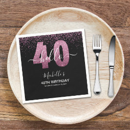 Hello 40! Modern 40th birthday with Pink glitter Pappersservett