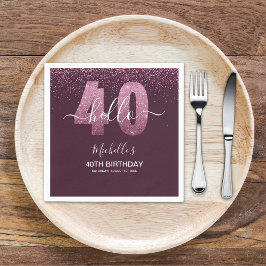 Hello 40! Modern 40th birthday with Pink glitter Pappersservett