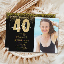 Hello 40 years - Golden glitter  with photo  Inbjudningar