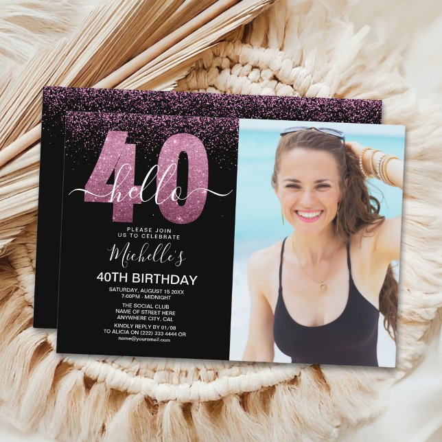 Hello 40 years - Modern Birthday with photo Inbjudningar (Skapare uppladdad)