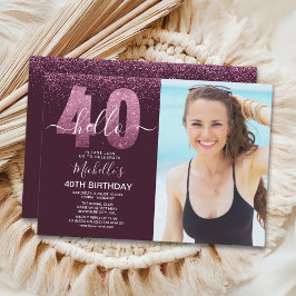 Hello 40 years - Modern Birthday with photo Inbjudningar