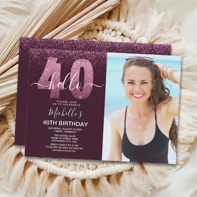 Hello 40 years - Modern Birthday with photo Inbjudningar (Skapare uppladdad)