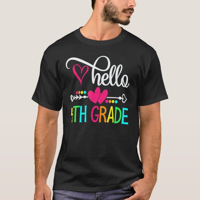 Hello 4th Grade Back To School Teacher Student T Shirt (Framsida)