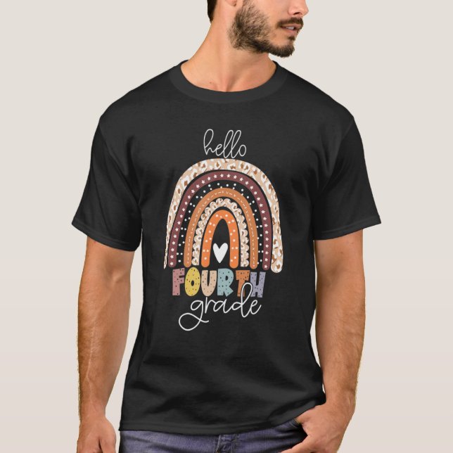 Hello 4th Grade Rainbow First Day Of School Teache T Shirt (Framsida)
