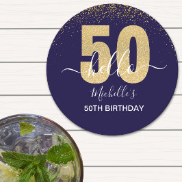 Hello 50! -50th Birthday with Gold Glitter Underlägg Papper Rund