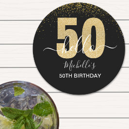 Hello 50! -50th Birthday with Gold Glitter Underlägg Papper Rund