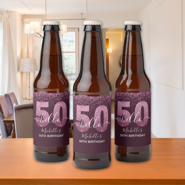 Hello 50! -Elegant Birthday 50th Women's Ölflaska Etikett (Skapare uppladdad)