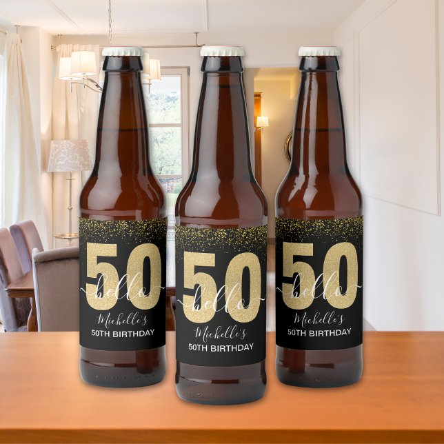 Hello 50! - Elegant Birthday 50th Women's  Ölflaska Etikett (Skapare uppladdad)