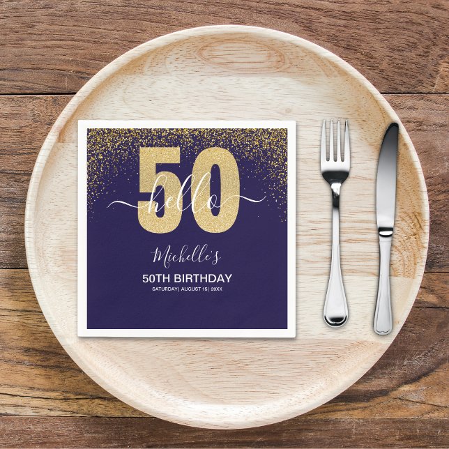 Hello 50! - Modern 50th Birthday with Gold glitter Pappersservett (Skapare uppladdad)
