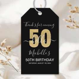 Hello 50! Modern 50th Birthday with Golden glitter Presentetikett