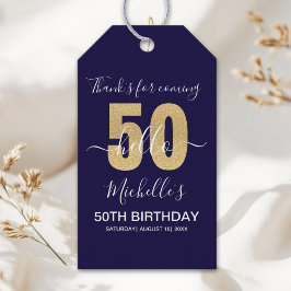 Hello 50! Modern 50th Birthday with Golden glitter Presentetikett