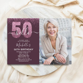 Hello 50! - Modern 50TH Birthday with photo Inbjudningar