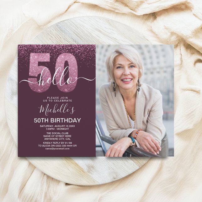 Hello 50! - Modern 50TH Birthday with photo Inbjudningar (Skapare uppladdad)